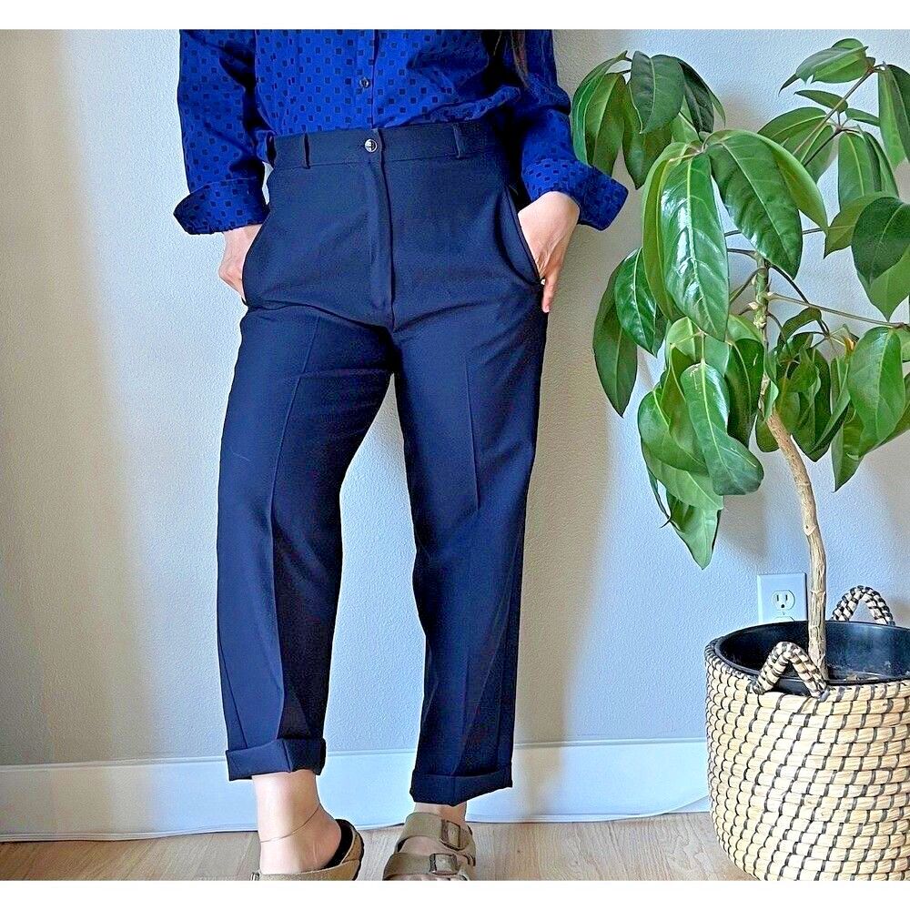 vintage navy blue high waisted trousers pants pockets old money‎ size 8 petite
